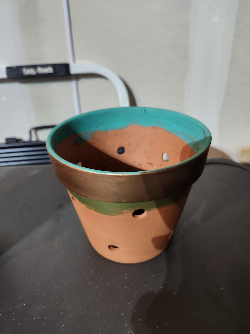 Hand-Painted Terracotta Planter Pot in Turquoise and Metallic Copper